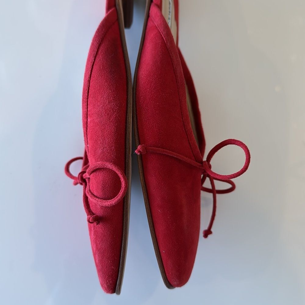 Manolo Blahnik Ballerimu Red Suede Bow Ballerina Flats Mules Shoes Size 40 US 10 - Picture 5 of 7
